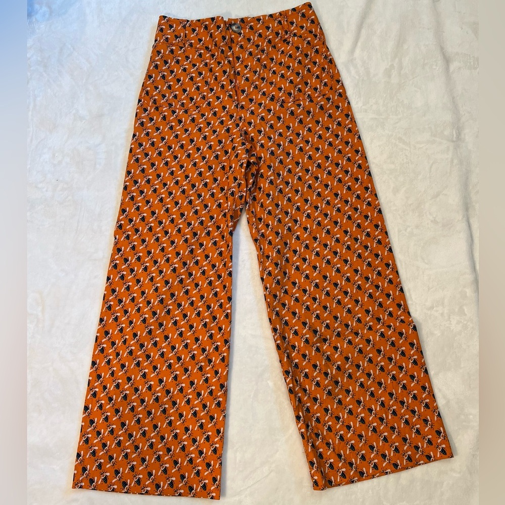 Anthropologie Orange Wide-Leg Printed Pants
